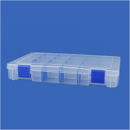 Organizador transparente grande con divisiones azul