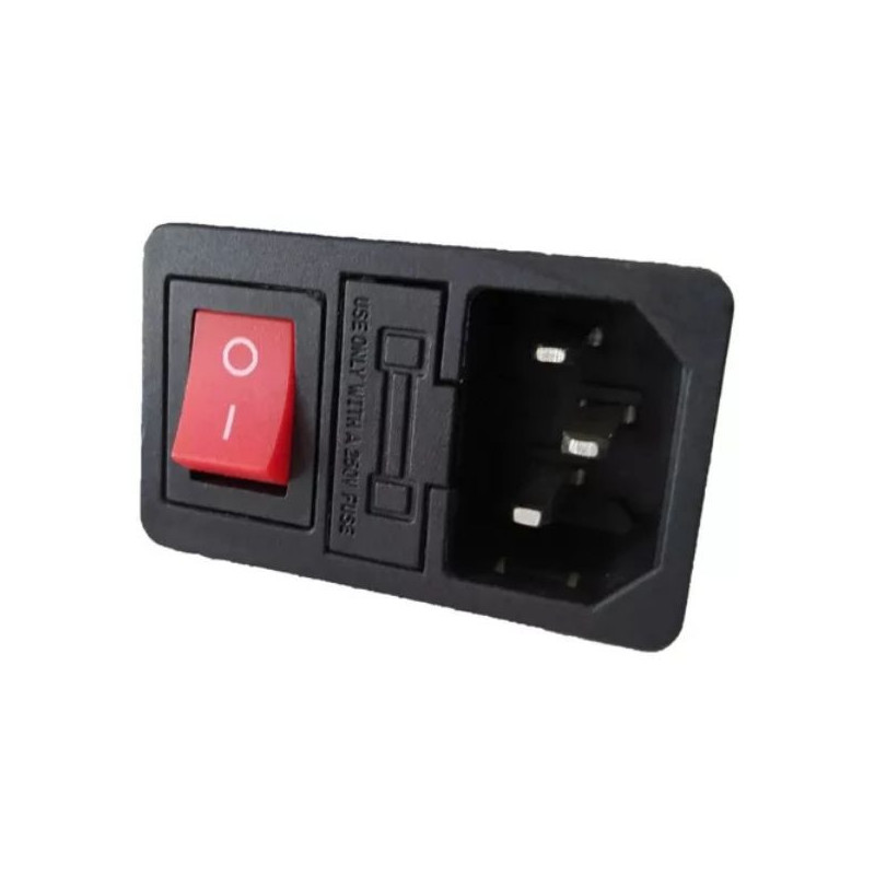 Conector macho interlock con switch, porta fusible