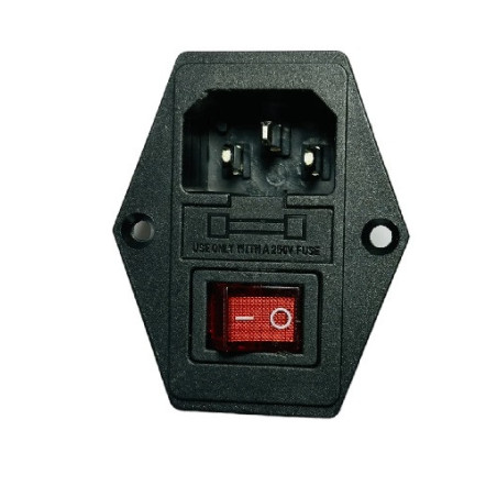 Toma corriente conector macho interlock con switch, porta fusible y sujetador